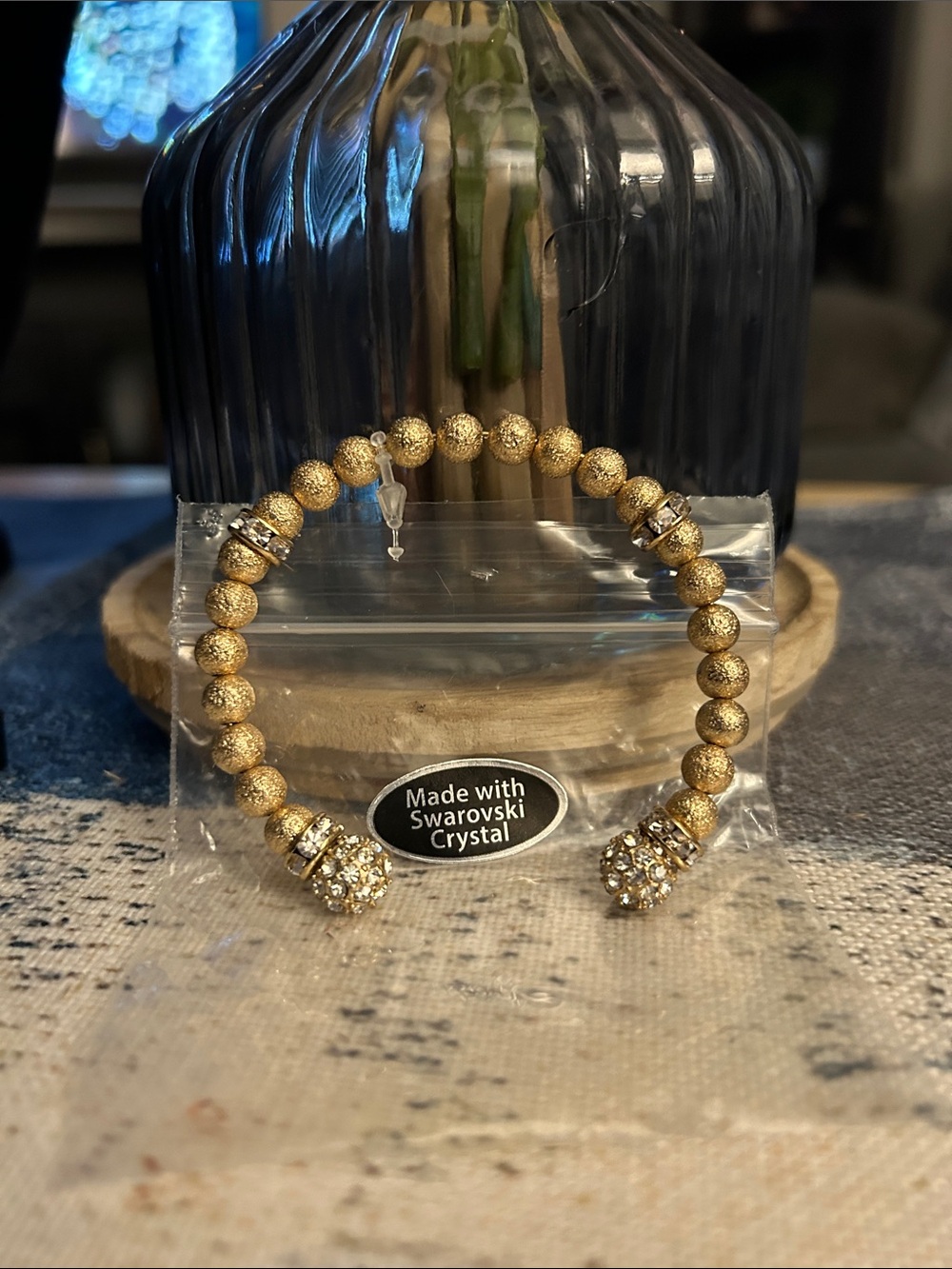 Swarovski Gold Crystal Open Bead Cuff Bracelet